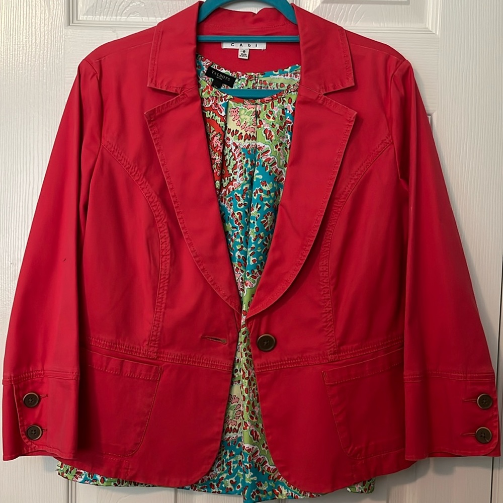 Cabi coral/red cotton/spandex jacket size 8 - Picture 2 of 7